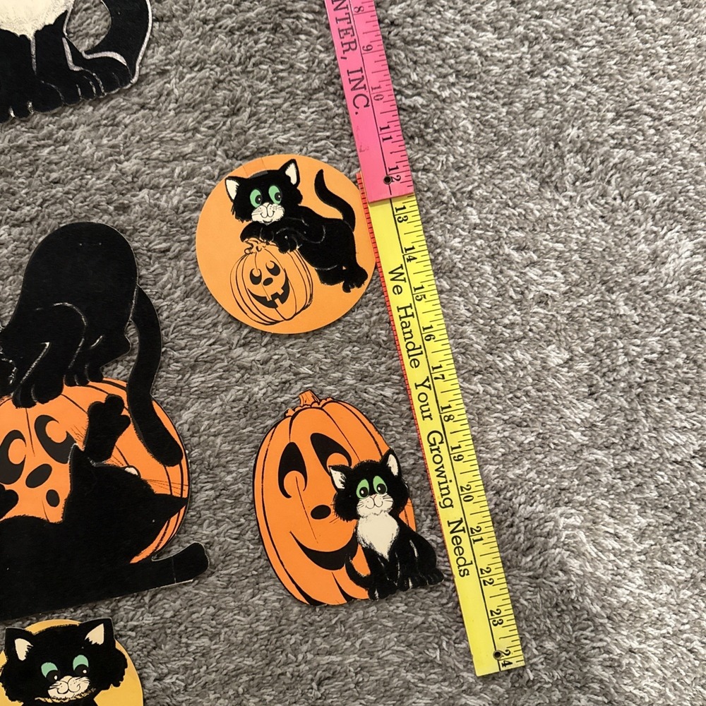 Vintage Die Cut Felt Halloween Decor Green Eyed Black Cat Lot Of 7 - Picture 10 of 11